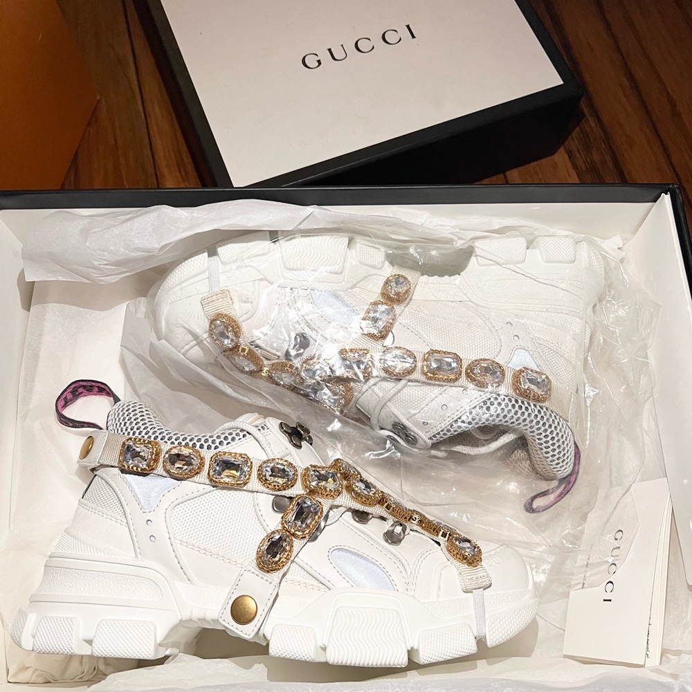 Gucci Flashtrek Sneakers With Removable Crystals, Size 6